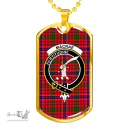 Scottish MacRae Clan Tartan Dog Tag Necklace - Crest Classic Scottish Plaid Tartan Plaid