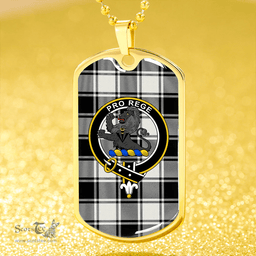 ScottishPlaid MacFie B&W (MacPhee B&W) Ancient Clan Tartan Dog Tag Necklace - Crest Classic Scottish Plaid Tartan Plaid