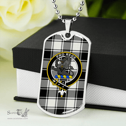 ScottishPlaid MacFie B&W (MacPhee B&W) Ancient Clan Tartan Dog Tag Necklace - Crest Classic Scottish Plaid Tartan Plaid
