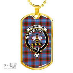 Scottish Congilton Clan Tartan Dog Tag Necklace - Crest Classic Scottish Plaid Tartan Plaid