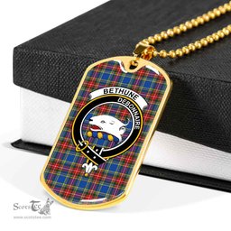 Scottish Bethune Clan Tartan Dog Tag Necklace - Crest Classic Scottish Plaid Tartan Plaid