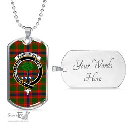 Scottish Kinninmont Clan Tartan Dog Tag Necklace - Crest Classic Scottish Plaid Tartan Plaid