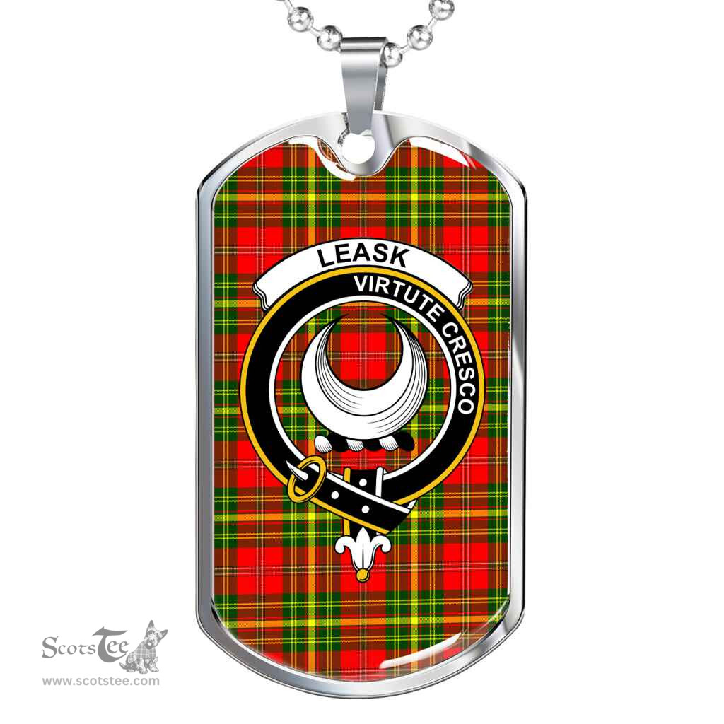Scottish Leask Clan Tartan Dog Tag Necklace - Crest Classic Scottish Plaid Tartan Plaid