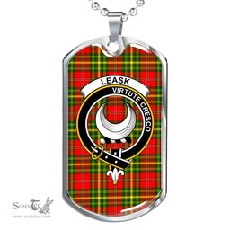 Scottish Leask Clan Tartan Dog Tag Necklace - Crest Classic Scottish Plaid Tartan Plaid