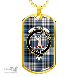 Scottish Napier Clan Tartan Dog Tag Necklace - Crest Classic Scottish Plaid Tartan Plaid