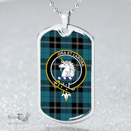 ScottishPlaid Ramsay Blue Ancient Clan Tartan Dog Tag Necklace - Crest Classic Scottish Plaid Tartan Plaid
