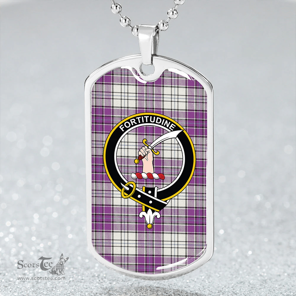 ScottishPlaid MacRae Purple Dress Weathered Clan Tartan Dog Tag Necklace - Crest Classic Scottish Plaid Tartan Plaid