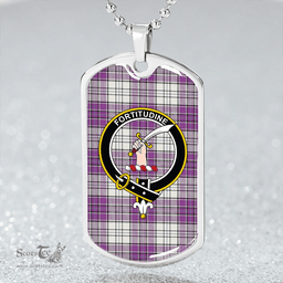 ScottishPlaid MacRae Purple Dress Weathered Clan Tartan Dog Tag Necklace - Crest Classic Scottish Plaid Tartan Plaid
