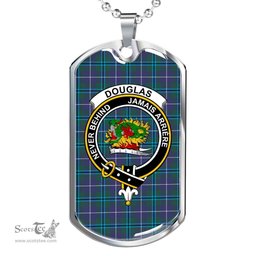 Scottish Douglas Clan Tartan Dog Tag Necklace - Crest Classic Scottish Plaid Tartan Plaid