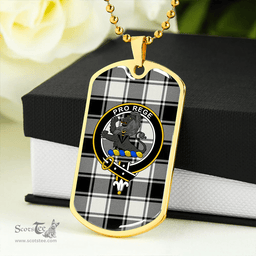 ScottishPlaid MacFie B&W (MacPhee B&W) Ancient Clan Tartan Dog Tag Necklace - Crest Classic Scottish Plaid Tartan Plaid