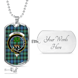 Scottish Mowat (of Inglistoun) Clan Tartan Dog Tag Necklace - Crest Classic Scottish Plaid Tartan Plaid