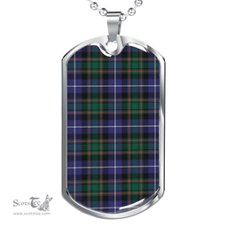 Scottish MacRae Hunting Modern Clan Tartan Dog Tag Necklace - Classic Scottish Plaid Tartan Plaid