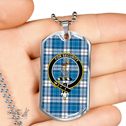ScottishPlaid Roberton Clan Tartan Dog Tag Necklace - Crest Classic Scottish Plaid Tartan Plaid