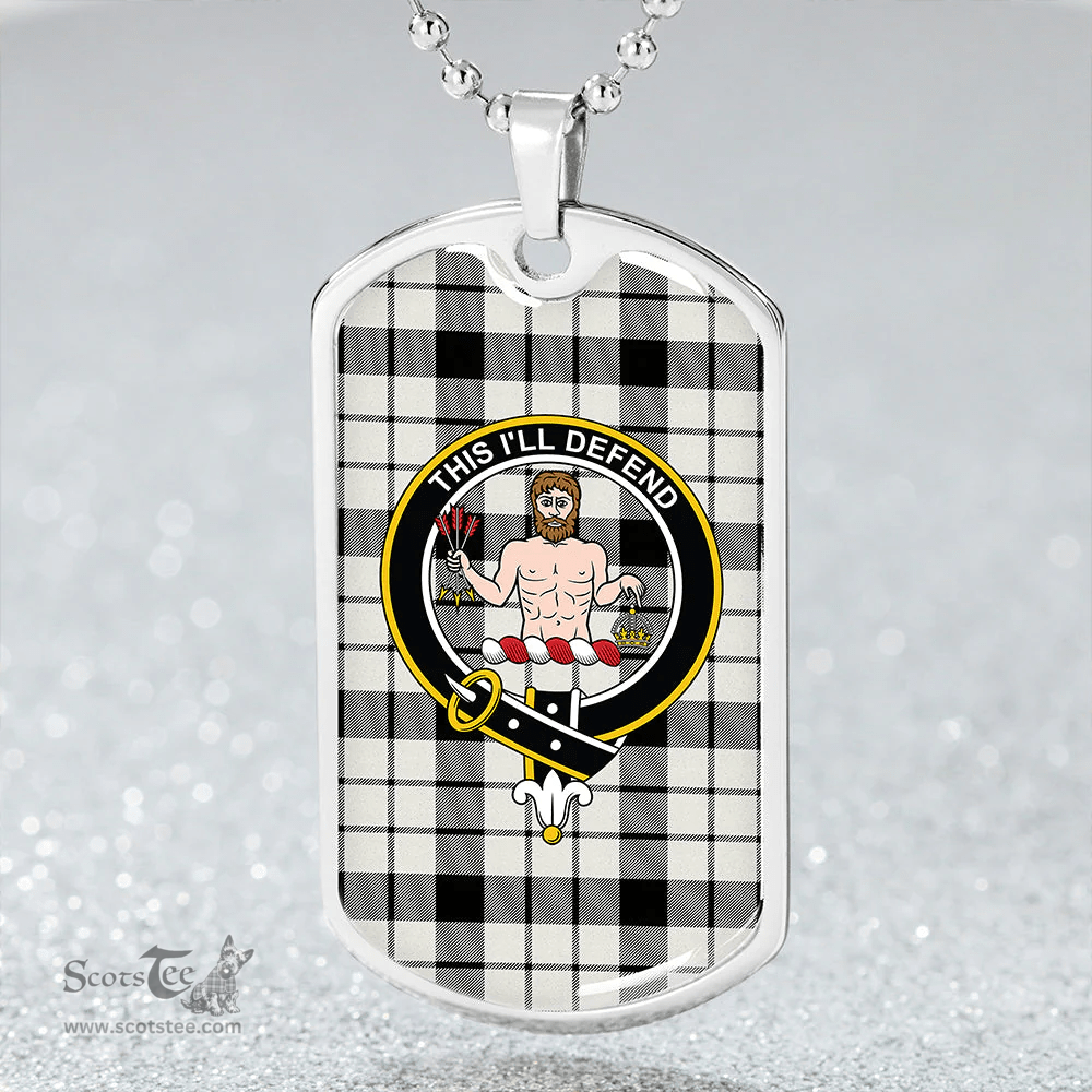 ScottishPlaid MacFarlane Black and White (Wallace/Wallas Dress #3) Modern Clan Tartan Dog Tag Necklace - Crest Classic Scottish Plaid Tartan Plaid