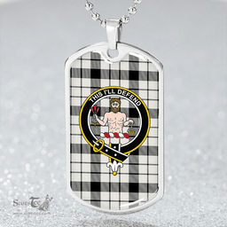 ScottishPlaid MacFarlane Black and White (Wallace/Wallas Dress #3) Modern Clan Tartan Dog Tag Necklace - Crest Classic Scottish Plaid Tartan Plaid