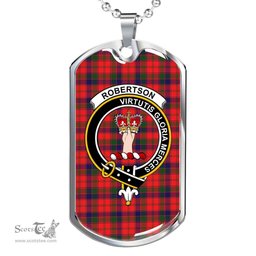 Scottish Robertson Clan Tartan Dog Tag Necklace - Crest Classic Scottish Plaid Tartan Plaid