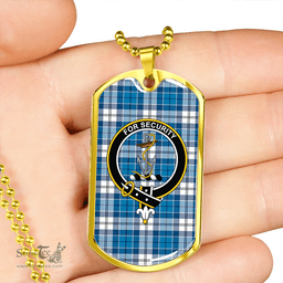 ScottishPlaid Roberton Clan Tartan Dog Tag Necklace - Crest Classic Scottish Plaid Tartan Plaid