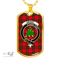 Scottish Grant Clan Tartan Dog Tag Necklace - Crest Classic Scottish Plaid Tartan Plaid