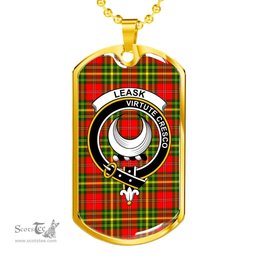 Scottish Leask Clan Tartan Dog Tag Necklace - Crest Classic Scottish Plaid Tartan Plaid