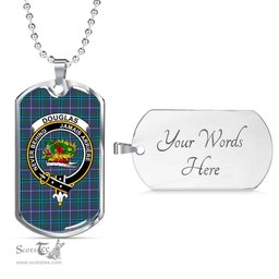 Scottish Douglas Clan Tartan Dog Tag Necklace - Crest Classic Scottish Plaid Tartan Plaid