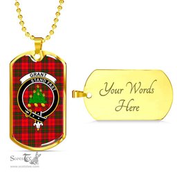 Scottish Grant Clan Tartan Dog Tag Necklace - Crest Classic Scottish Plaid Tartan Plaid