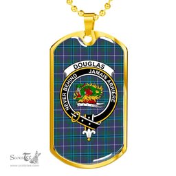 Scottish Douglas Clan Tartan Dog Tag Necklace - Crest Classic Scottish Plaid Tartan Plaid