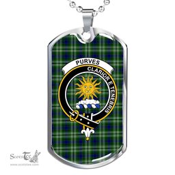 Scottish Purves Clan Tartan Dog Tag Necklace - Crest Classic Scottish Plaid Tartan Plaid