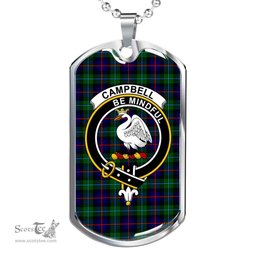 Scottish Campbell Clan Tartan Dog Tag Necklace - Crest Classic Scottish Plaid Tartan Plaid