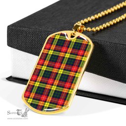 Scottish Buchanan Modern Clan Tartan Dog Tag Necklace - Classic Scottish Plaid Tartan Plaid
