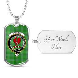 Scottish Currie Clan Tartan Dog Tag Necklace - Crest Classic Scottish Plaid Tartan Plaid