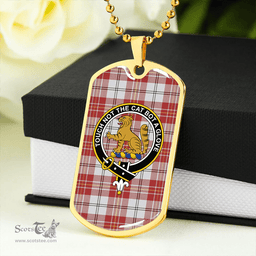 ScottishPlaid MacPherson Dress Burgundy Ancient Clan Tartan Dog Tag Necklace - Crest Classic Scottish Plaid Tartan Plaid