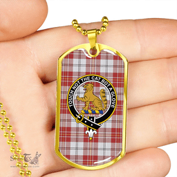 ScottishPlaid MacPherson Dress Burgundy Ancient Clan Tartan Dog Tag Necklace - Crest Classic Scottish Plaid Tartan Plaid