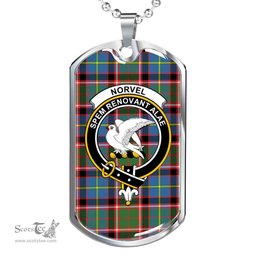 Scottish Norvel Clan Tartan Dog Tag Necklace - Crest Classic Scottish Plaid Tartan Plaid