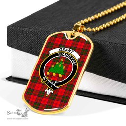 Scottish Grant Clan Tartan Dog Tag Necklace - Crest Classic Scottish Plaid Tartan Plaid