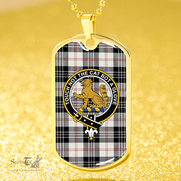 ScottishPlaid MacPherson of Cluny Black & White Weathered Clan Tartan Dog Tag Necklace - Crest Classic Scottish Plaid Tartan Plaid