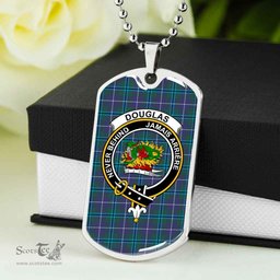 Scottish Douglas Clan Tartan Dog Tag Necklace - Crest Classic Scottish Plaid Tartan Plaid