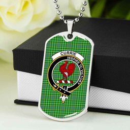 Scottish Currie Clan Tartan Dog Tag Necklace - Crest Classic Scottish Plaid Tartan Plaid