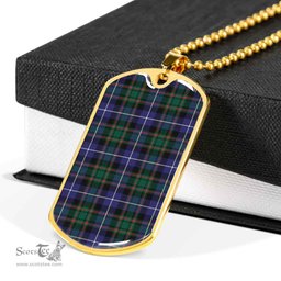 Scottish MacRae Hunting Modern Clan Tartan Dog Tag Necklace - Classic Scottish Plaid Tartan Plaid