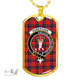 Scottish Robertson Clan Tartan Dog Tag Necklace - Crest Classic Scottish Plaid Tartan Plaid