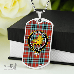 ScottishPlaid MacTavish (MacThomas Red) Ancient Clan Tartan Dog Tag Necklace - Crest Classic Scottish Plaid Tartan Plaid