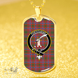 ScottishPlaid MacRae Ancient Clan Tartan Dog Tag Necklace - Crest Classic Scottish Plaid Tartan Plaid