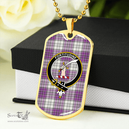 ScottishPlaid MacRae Purple Dress Weathered Clan Tartan Dog Tag Necklace - Crest Classic Scottish Plaid Tartan Plaid