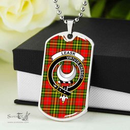 Scottish Leask Clan Tartan Dog Tag Necklace - Crest Classic Scottish Plaid Tartan Plaid