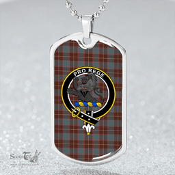 ScottishPlaid MacFie Hunting (MacPhee Hunting) Weathered Clan Tartan Dog Tag Necklace - Crest Classic Scottish Plaid Tartan Plaid