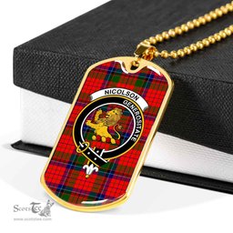 Scottish Nicolson Clan Tartan Dog Tag Necklace - Crest Classic Scottish Plaid Tartan Plaid