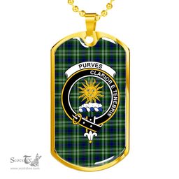 Scottish Purves Clan Tartan Dog Tag Necklace - Crest Classic Scottish Plaid Tartan Plaid