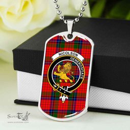 Scottish Nicolson Clan Tartan Dog Tag Necklace - Crest Classic Scottish Plaid Tartan Plaid