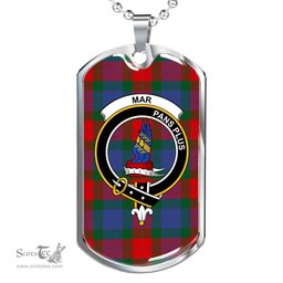 Scottish Mar Clan Tartan Dog Tag Necklace - Crest Classic Scottish Plaid Tartan Plaid