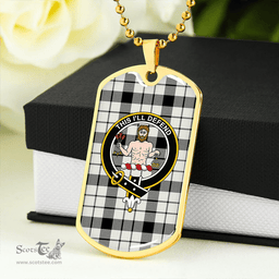 ScottishPlaid MacFarlane Black and White (Wallace/Wallas Dress #3) Modern Clan Tartan Dog Tag Necklace - Crest Classic Scottish Plaid Tartan Plaid