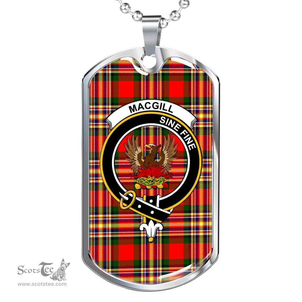 Scottish MacGill (Makgill) Clan Tartan Dog Tag Necklace - Crest Classic Scottish Plaid Tartan Plaid
